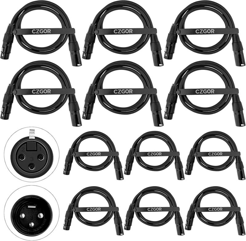 Czgor DMX Cable 3.2 ft, 12 Pack Flexible 3 Pin Signal XLR Male to Female DMX Cable Wire, Suitable for Stage Lighting Signal DMX512 Connection Stage Light Cables for Stage Lighting Input & Output - Image 1
